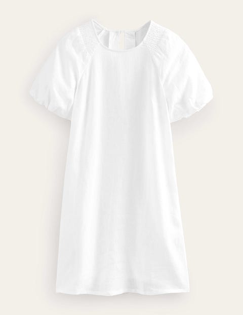 Sleeve Detail Linen Mini Dress White Women Boden