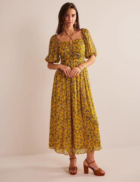 Halterneck Detail Maxi Dress - Mustard Seed, Meadow Fall | Boden UK