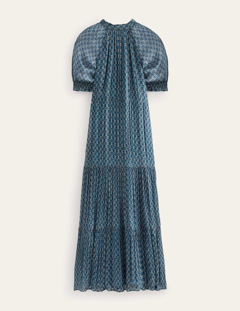 Tie-Neck Tiered Maxi Dress Blue Women Boden