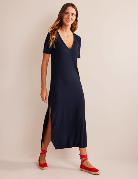 Rib Jersey Midi T-shirt Dress - Navy