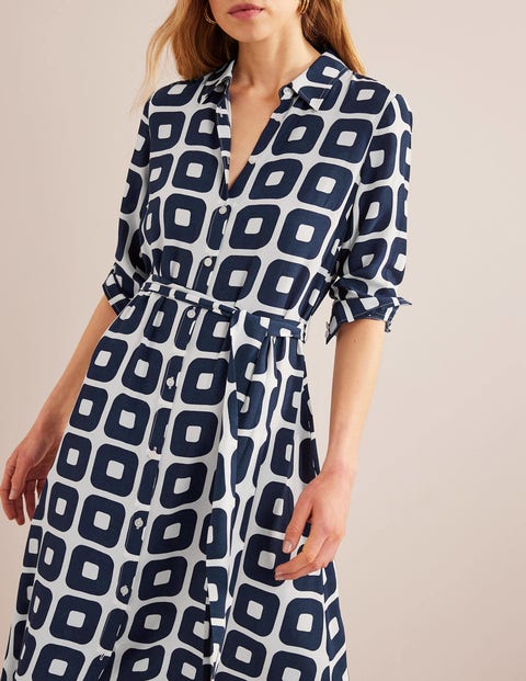 Printed Midi Shirt Dress - French Navy, Cube Small