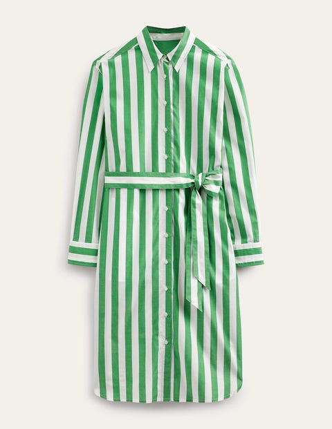 Relaxed Cotton Shirt Dress - Rich Emerald and Ivory | Boden US