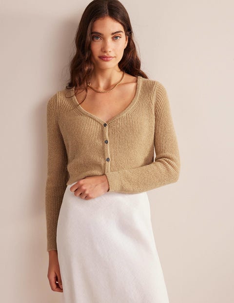 Cropped Fluffy Cardigan - Sparkle Camel Melange