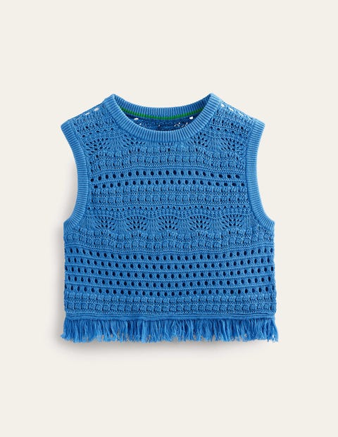 Cropped Fringe Crochet Tank Blue Women Boden