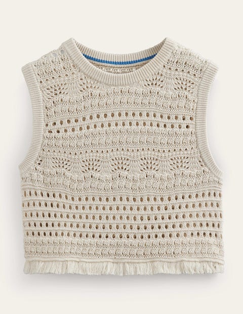 Cropped Fringe Crochet Tank Ivory Women Boden