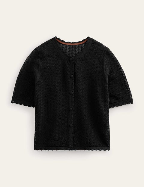 Cropped Short Sleeve Cardigan Black Women Boden