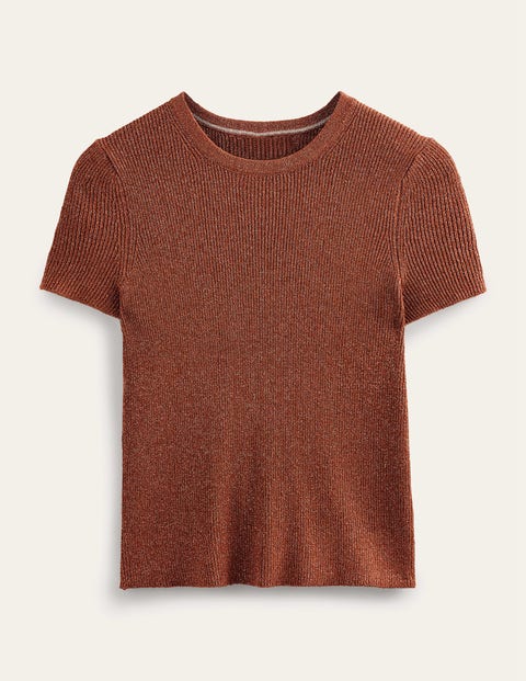 Cropped Sparkle-Knit T-Shirt Gold Women Boden