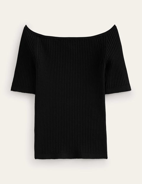 Off Shoulder Rib Top Black Women Boden