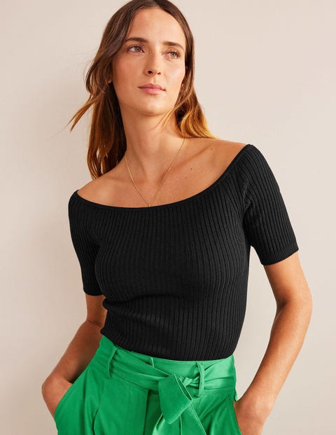 Off-Shoulder Ribbed Top - Black