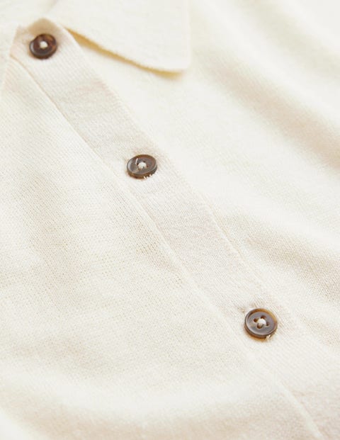 Collared Linen Knitted Shirt - Warm Ivory | Boden US