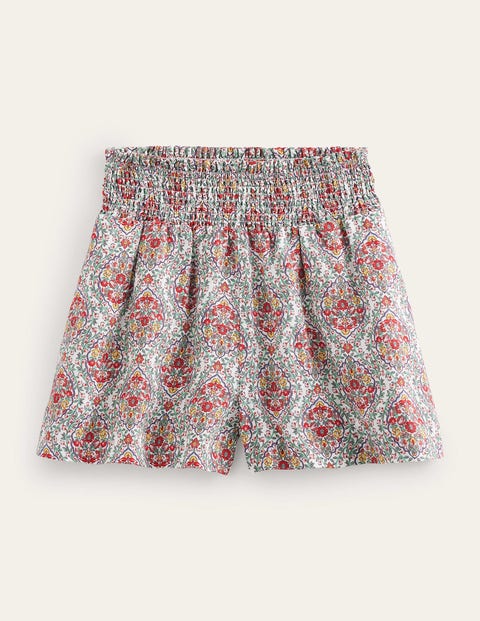 Leinenshorts mit geraffter Taille Damen Boden, Bunt, Weinranken