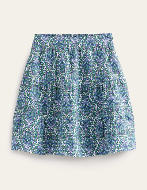 Pull On Tiered Linen Skirt Green Women Boden