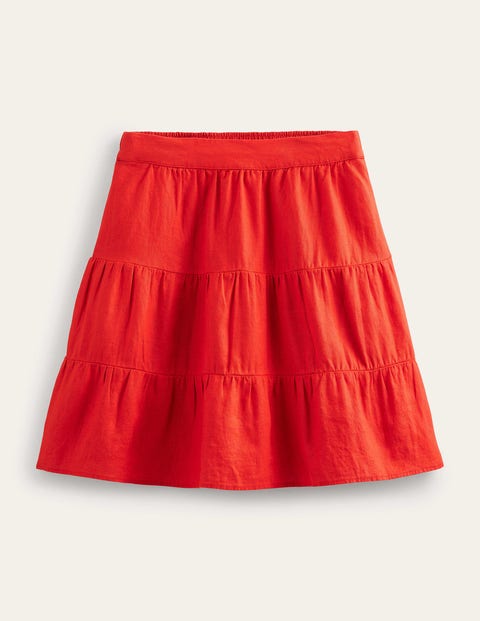 Pull On Tiered Linen Skirt - Vermillion Red | Boden US