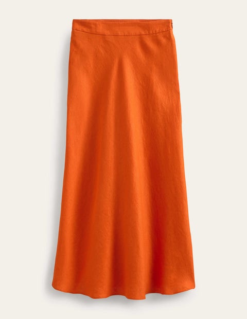 Bias Linen Midi Skirt Orange Women Boden