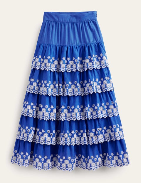 Boden Multi Tiered Broderie Skirt Island Blue Women