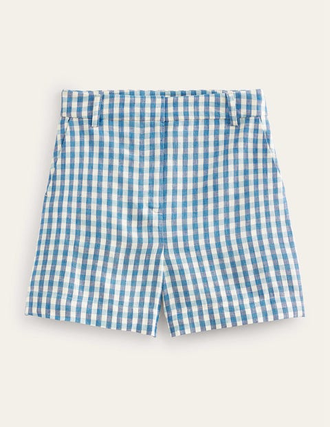 Tailored Linen Shorts - Blue Gingham | Boden US