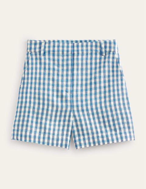 taillierte leinenshorts damen boden, blau, vichykaros