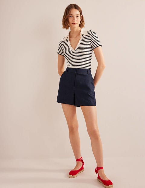Tailored Linen Shorts Navy Women Boden, Navy