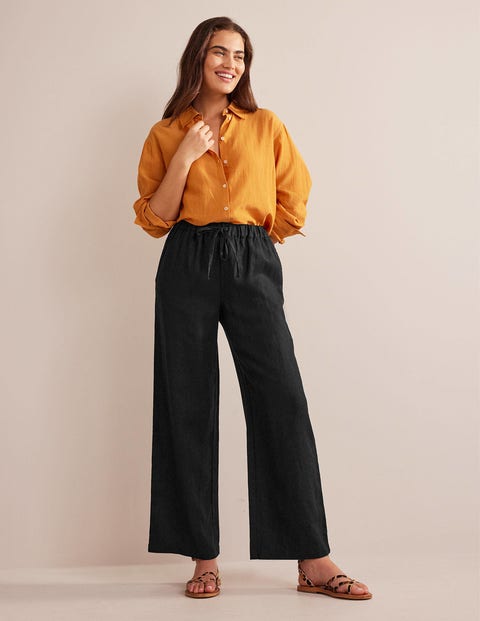 Relaxed Pull-on Linen Trousers - Black | Boden EU