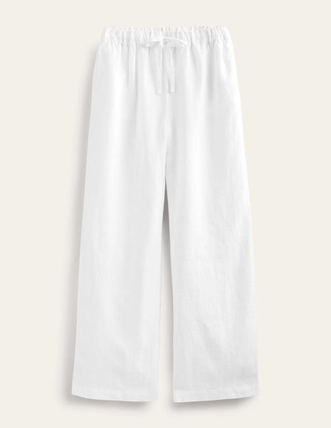 Relaxed Pull-on Linen Trousers - White | Boden UK