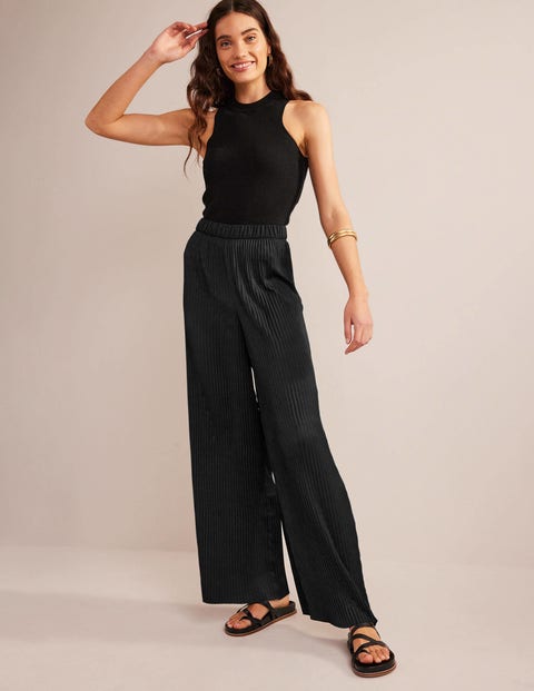 Women's High Waisted Plisse Wide Leg Trousers