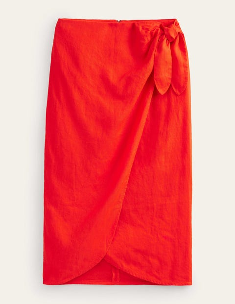 Boden Wrap-front Linen Midi Skirt Orange Sunset Women