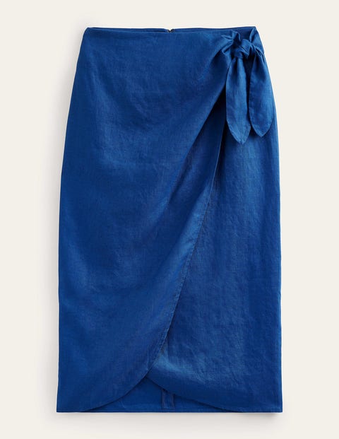 Wrap-Front Linen Midi Skirt Blue Women Boden