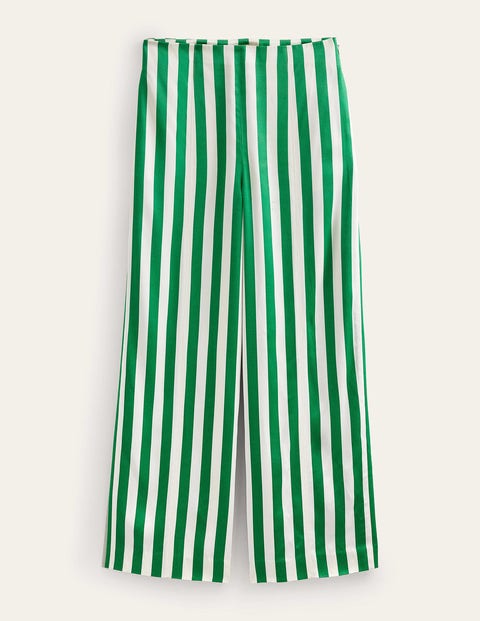High-Waist Palazzo Trousers - Rich Emerald Stripe