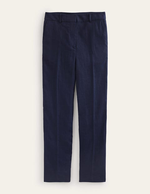 Schmal zulaufende Leinenhose Damen Boden, Marineblau