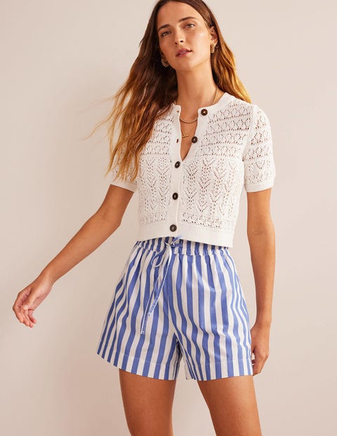 Cotton Pull-on Shorts Blue Stripe Women Boden, Blue Stripe