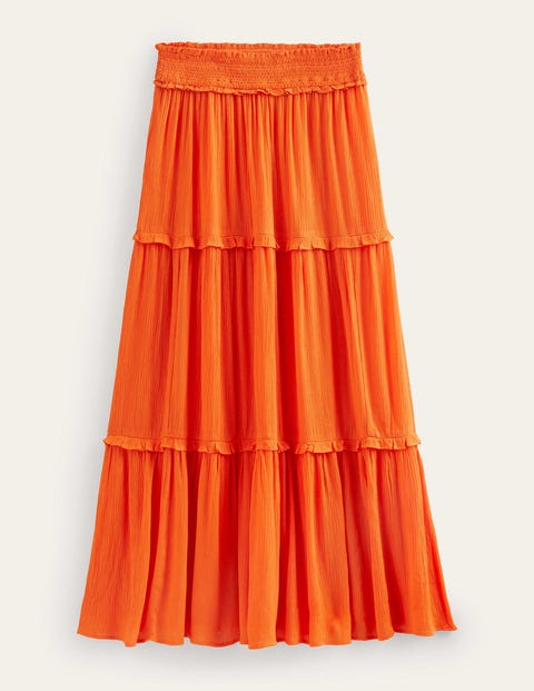 Smocked-Waist Holiday Skirt Orange Women Boden