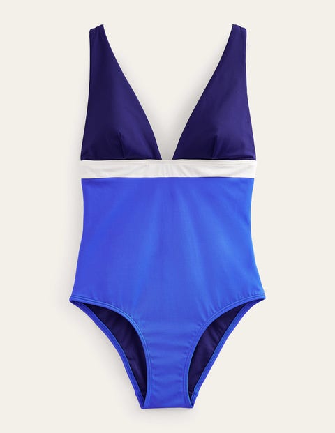 V-Neck Panelled Swimsuit Blue Women Boden