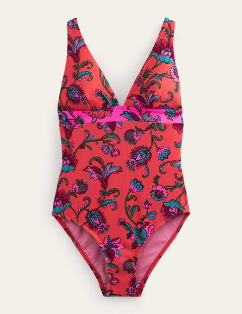V-Neck Panelled Swimsuit Pink Women Boden
