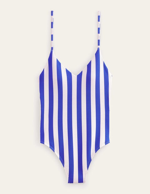 Skinny Strap Stripe Swimsuit Blue Women Boden