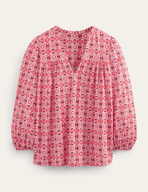 Printed Notch Neck Top Red Women Boden
