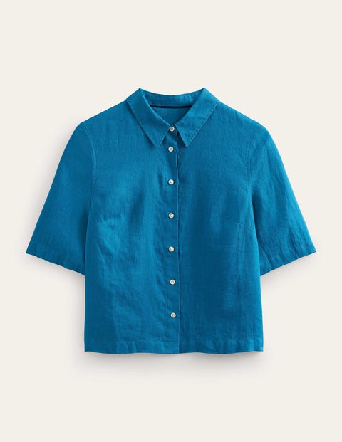 Short Sleeve Linen Shirt Blue Women Boden