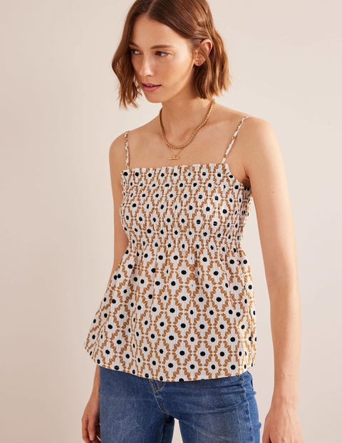 Smocked Cami Top - Cashew, Geo Diamond | Boden UK