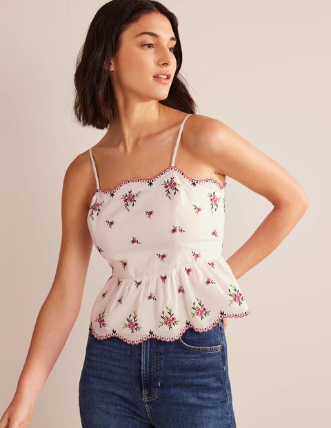 Embroidered Peplum Top - Floral Embroidery