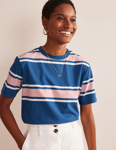 Boxy Stripe T-Shirt - Sapphire/Soft Pink Stripe