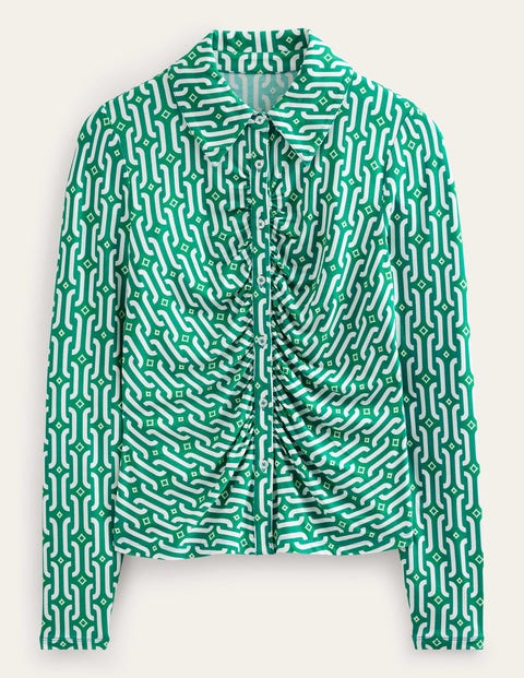 Printed Jersey Shirt Bright Emerald, Azure Geo Women Boden