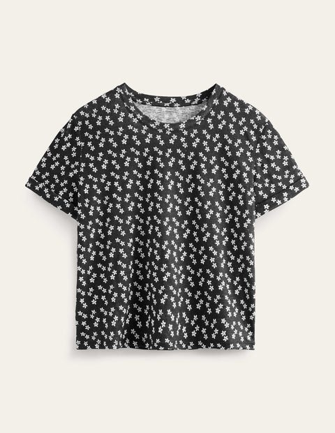 Printed Linen T-shirt Black Women Boden