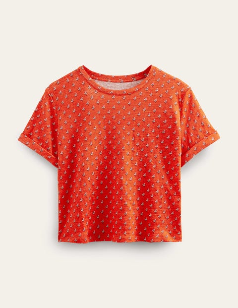 Boden Printed Linen T-shirt Blood Orange, Tulip Blush Women