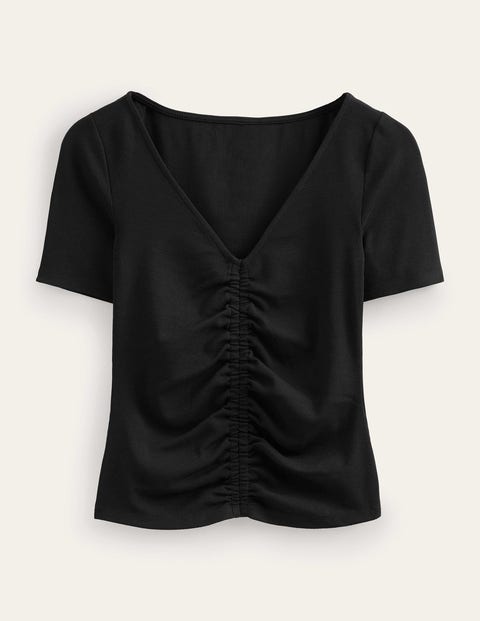 Ruched Front Rib T-shirt Black Women Boden