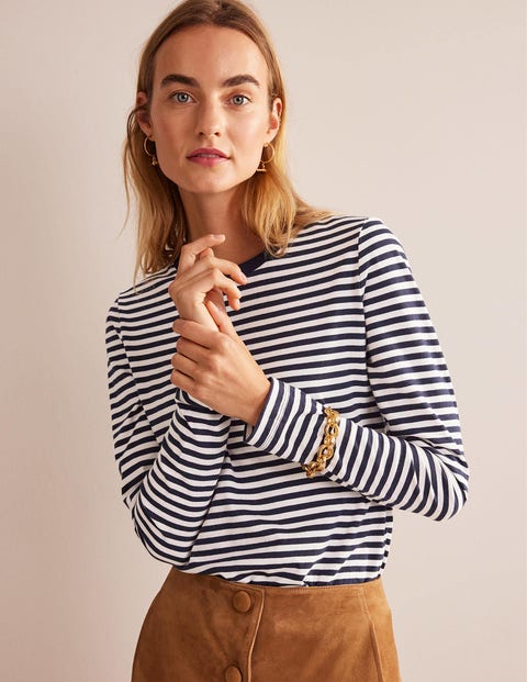 Pure Cotton Long Sleeve Top - Ivory, Navy | Boden UK