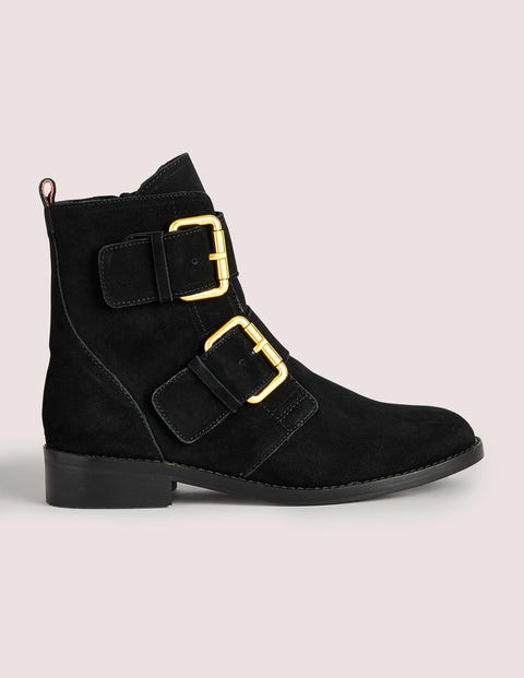 Double Buckle Ankle Boots Black Women Boden