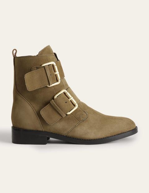 Double Buckle Ankle Boots Green Women Boden