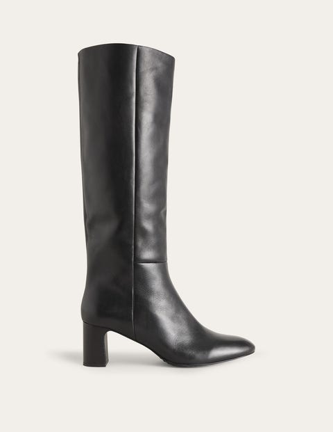 Erica Knee High Leather Boots - Black Leather