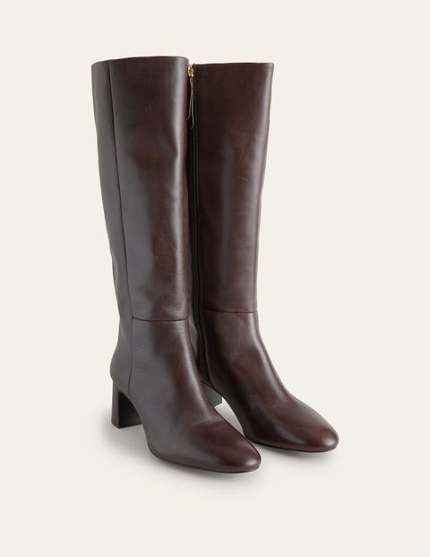 Erica Knee High Leather Boots - Chocolate Leather | Boden US