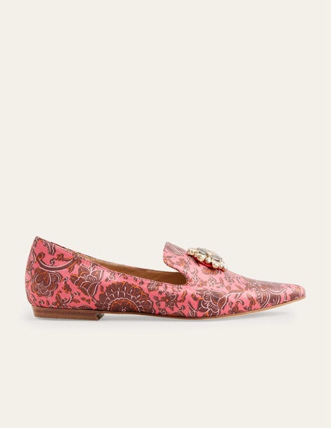 Blassrosa, Florales Gobelinmuster, Gemusterte Loafer mit Verzierungen, Damen, Boden, Blassrosa, Florales Gobelinmuster