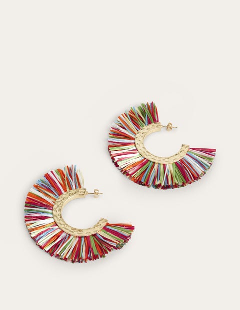 Raffia Hoop Earrings Multi Women Boden